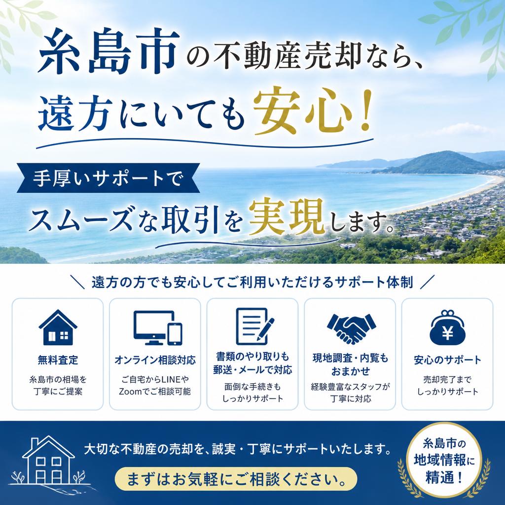 糸島市の不動産売却なら、遠方にいても安心！手厚いサポートでスムーズな取引を実現します。