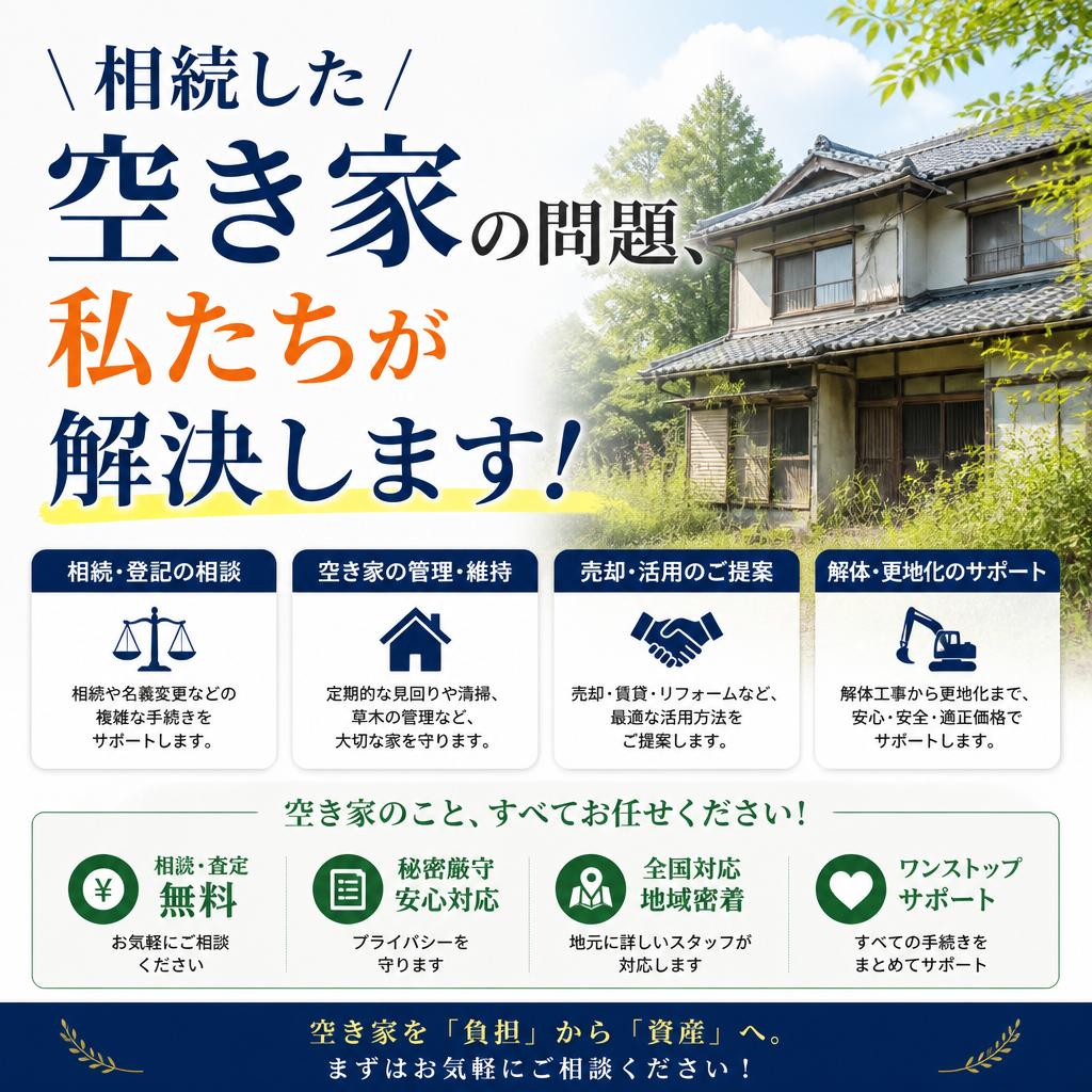 相続した空き家の問題、私たちが解決します！