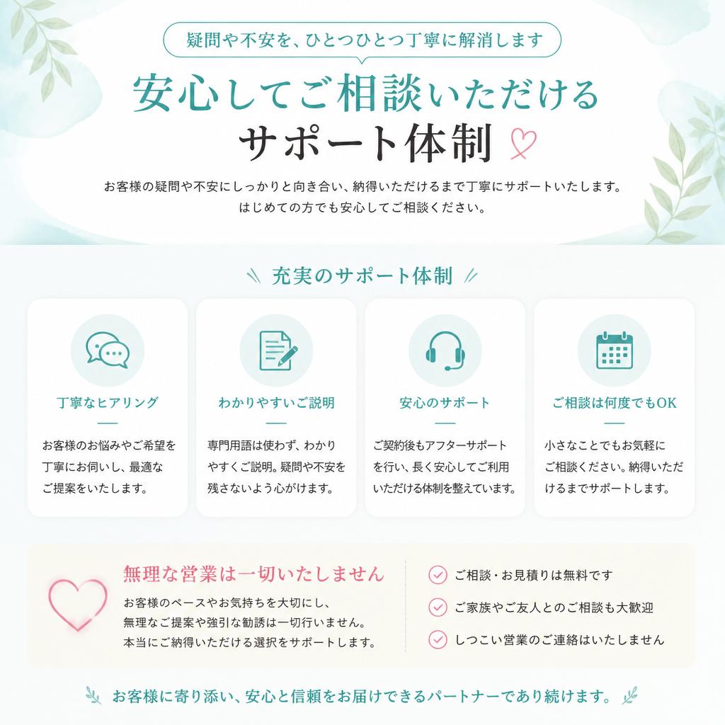 不安を解消するサポート体制