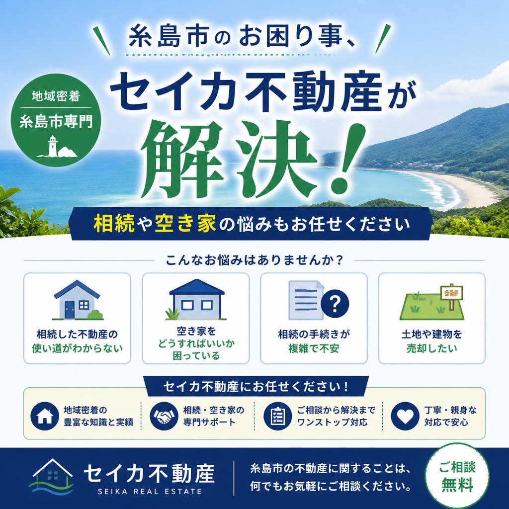 糸島市のお困り事、セイカ不動産が解決！相続や空き家の悩みもお任せください