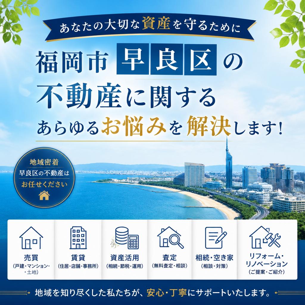あなたの大切な資産を守るために、福岡市早良区の不動産に関するあらゆるお悩みを解決します！