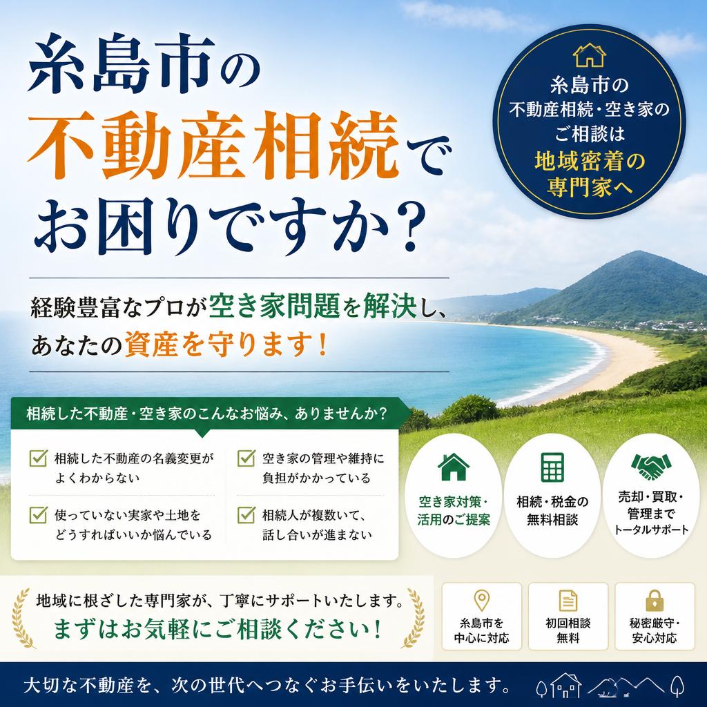 糸島市の不動産相続でお困りですか？経験豊富なプロが空き家問題を解決し、あなたの資産を守ります！